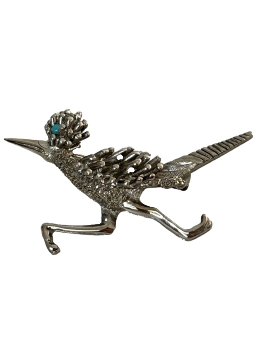 Road Runner Bird Brooch Silver Tone Turquoise Blue Eye